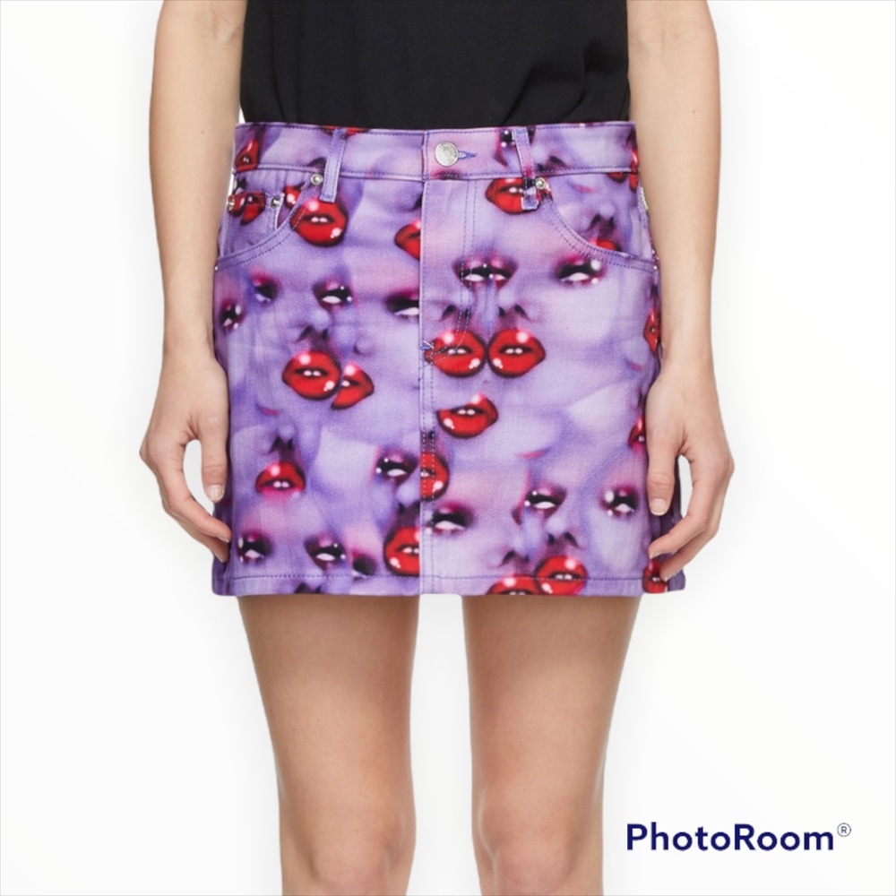 Heaven by Marc Jacobs Purple Faces Denim Mini Skirt